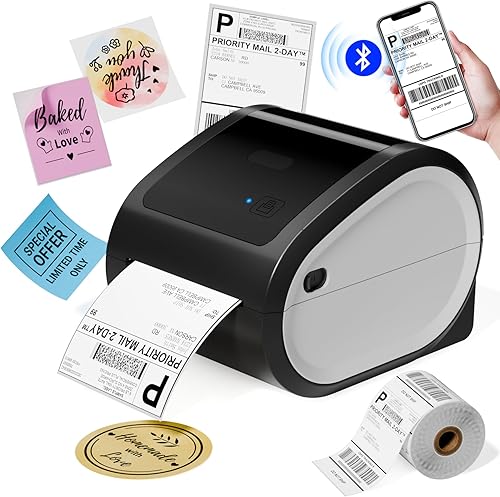 Memoqueen Impresora de etiquetas de envío de 4 x 6, impresora térmica Bluetooth para paquetes de envío, impresora térmica inalámbrica D520BT