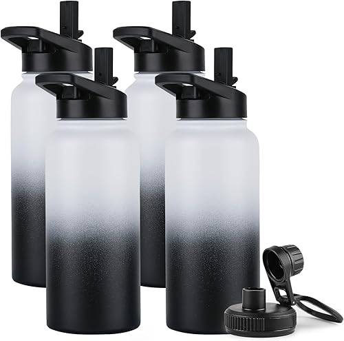 Miniatura 68 de DOMICARE Botella de agua aislada, 22 onzas, botella deportiva reutilizable de acero inoxidable aislada al vacío con tapa de popote y tapa de