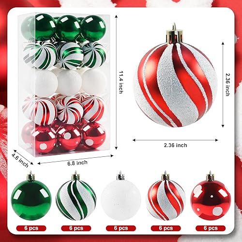 Miniatura 2 de Bolas de Navidad adornos para árbol de Navidad, 30 piezas irrompibles, bolas colgantes de 2.36 pulgadas, juego de adornos de bolas de Navidad