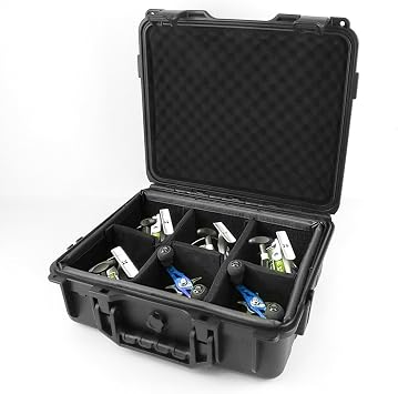 Fishing Reels Storage Case, Tackle Accessories Storage Handcase,5pcs Adjustable Magic Tape Dividers 6 Compartments, Fits Fishing Reels, Lures, Spare Fishing Line, Black, Medium,12.8*11.6*4.7 Inch