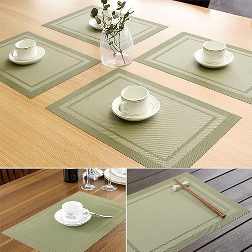 Miniatura 7 de Manteles individuales para mesa de comedor, juego de 4, resistentes al calor, lavables, de PVC, duraderos, de vinilo tejido, manteles de mesa de