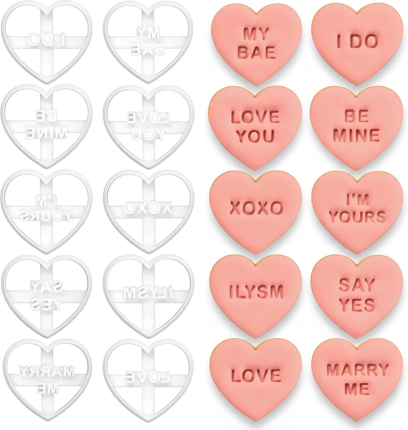 BAKERLOGY Set of 10 Love & Proposal Conversation Heart Cookie Cutters – Cute Romantic Messages for Date Night, Valentine’s Day, Weddings, Engagements, Anniversaries & Celebration Cookies