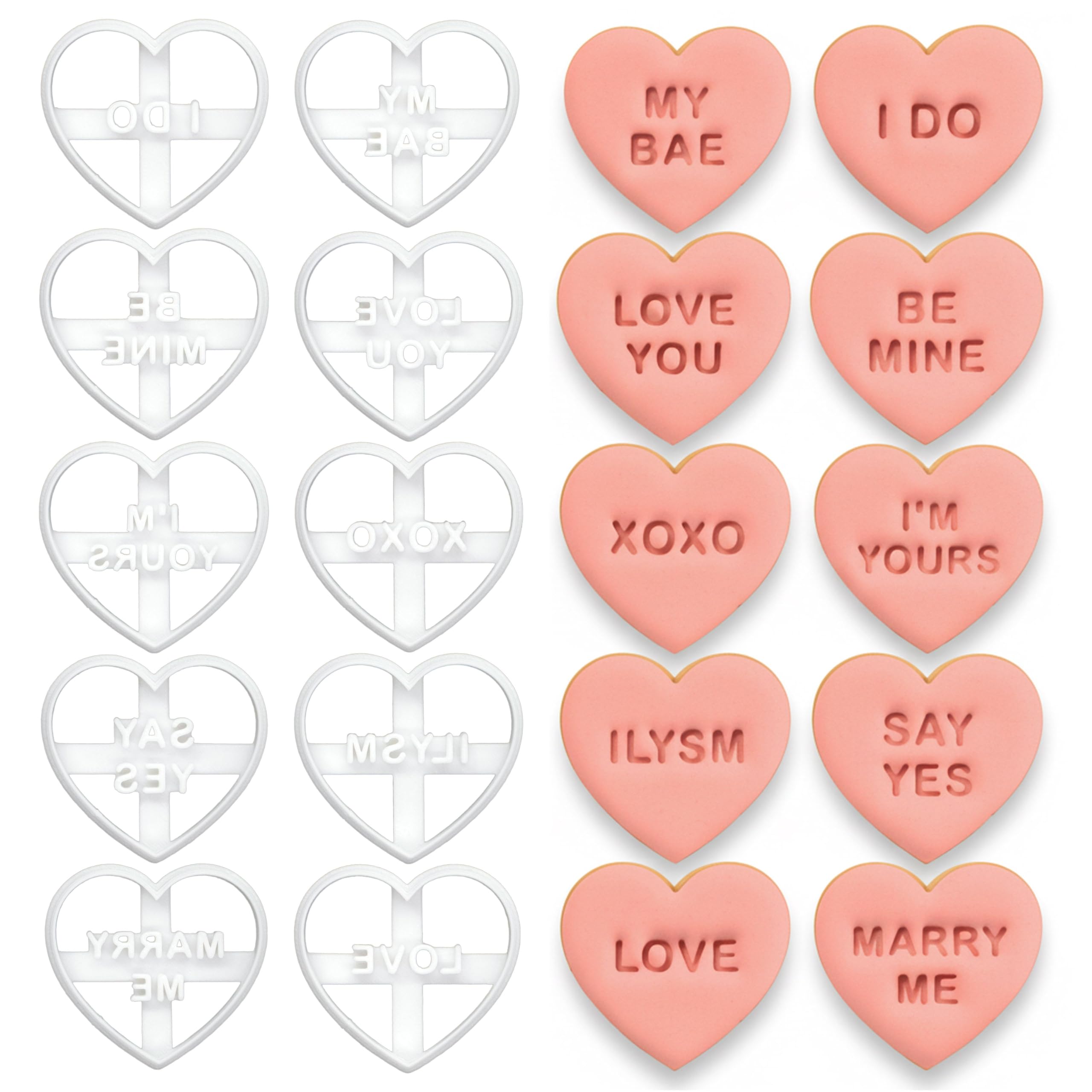 BAKERLOGY Lot de 10 emporte-pièces cœur messages amour & demande – Messages romantiques mignons pour rendez-vous, Saint-Valentin, mariages, fiançailles, anniversaires et biscuits de célébration