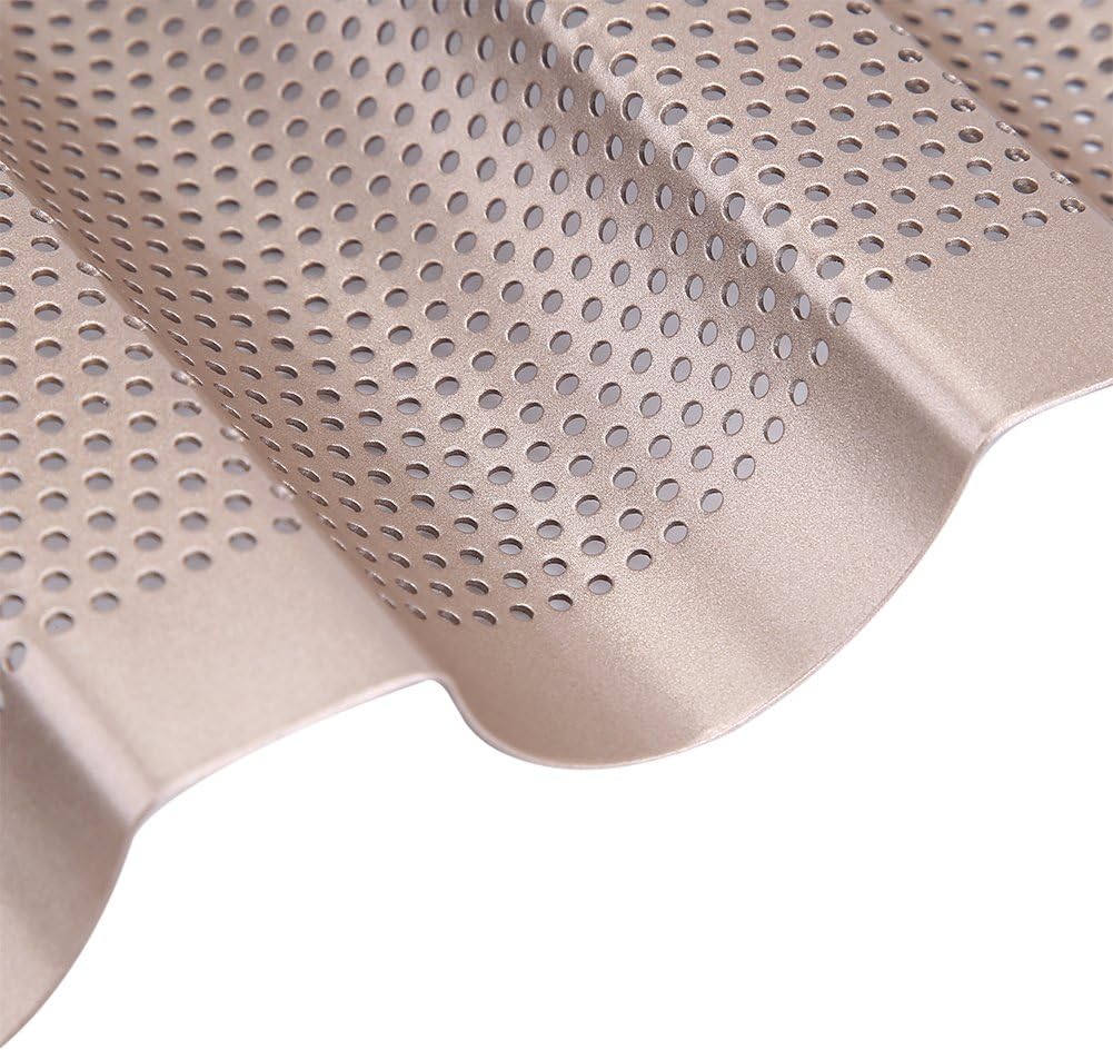 French Bread Pan,10inch Nonstick Baguette Pans for French Bread Baking, Perforated 3 Loaves Baguettes Bakery Tray Perforated Italian Loaf Pan mould Long French Bread Pan Golden