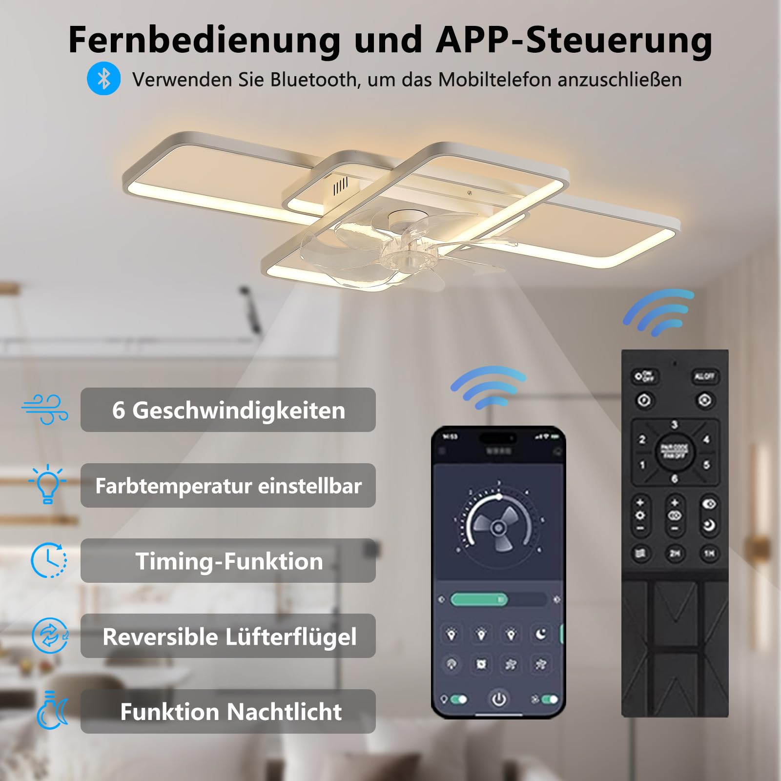 Omdekor Led-plafondventilator, 50 cm, plafondventilator met