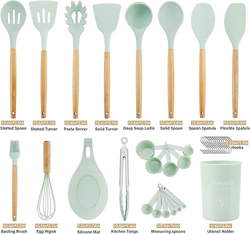 Miniatura 7 de QMVESS - Juego de utensilios de cocina de silicona antiadherente de 35 piezas con soporte mango de madera resistente espátula de silicona resistente