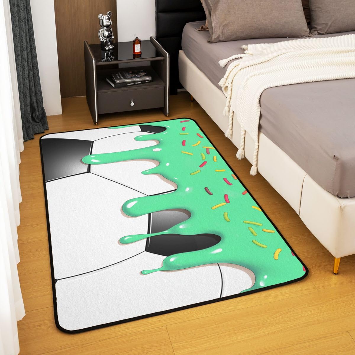 Dywan do salonu z motywem lodów, piłka nożna, 100 x 150 cm, zielone lody, krople, deser, do sypialni, dla dzieci, nastolatków, na piłkę, do uprawiania sportu, do wnętrz, mata do dekoracji