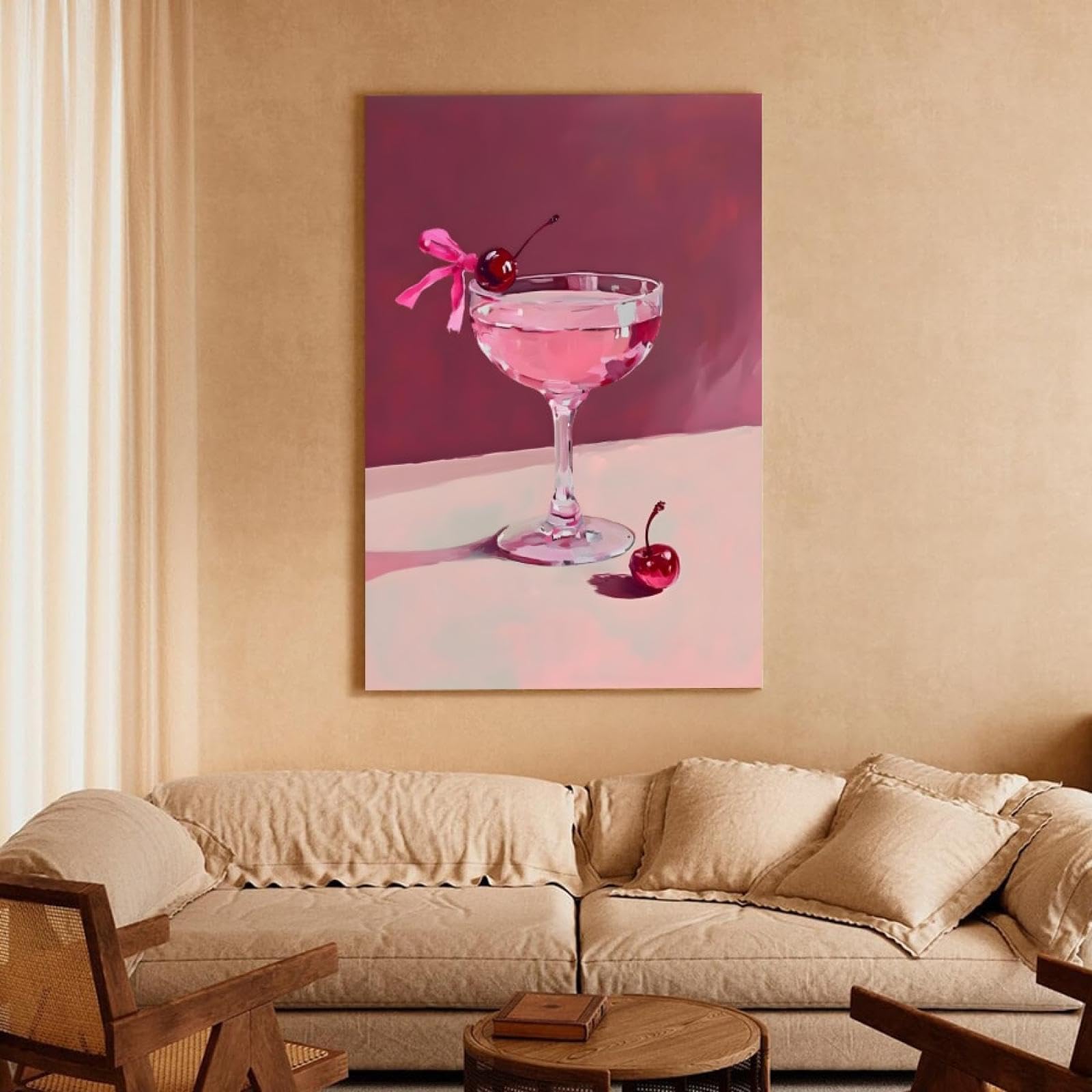 TONGYINLI Martini Pink Cocktail Canvas Plakat na płótnie Dekoracja sypialni Salon Hall 80 x 140 cm z ramą