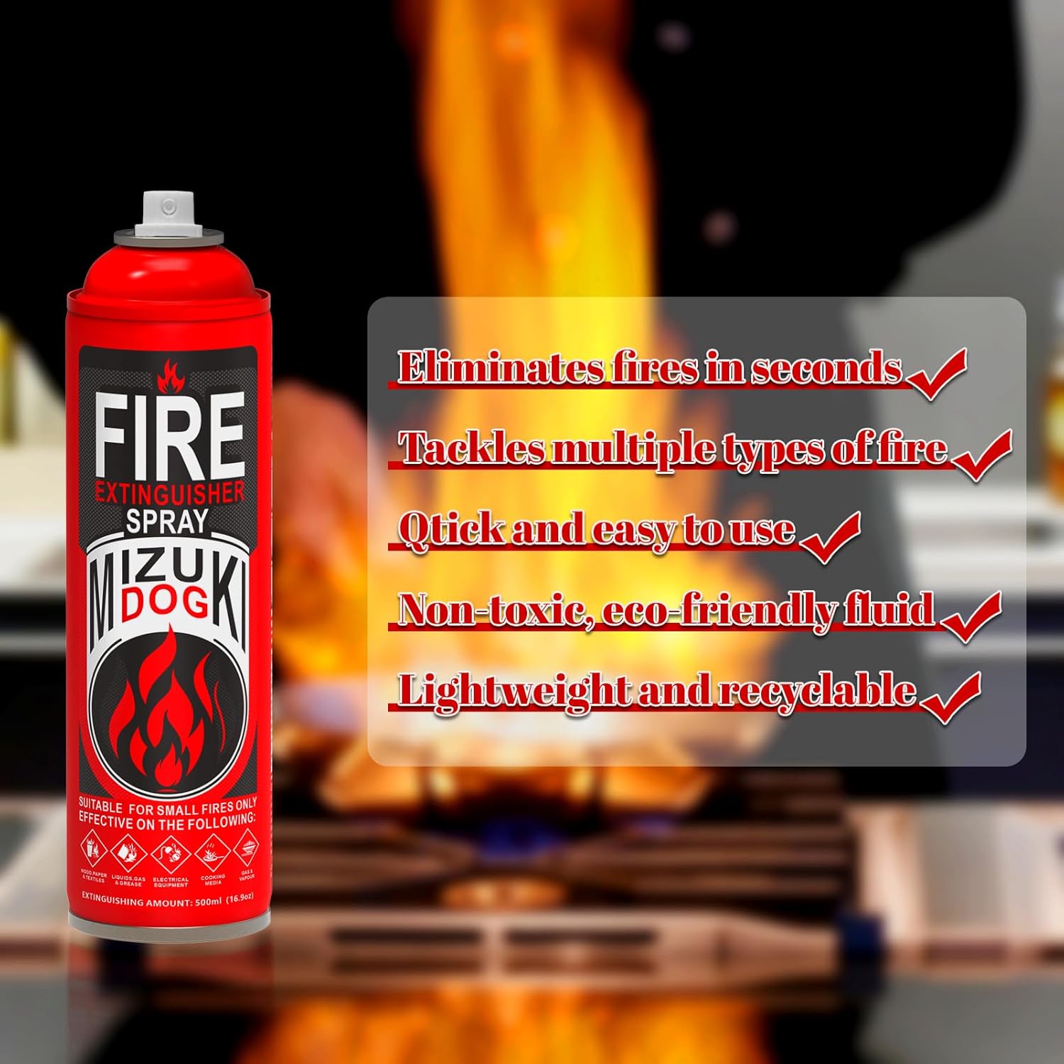 3-Pack Portable Fire Extinguisher for Home – Small ABCK Fire Extinguisher Spray with Mounting Bracket – Ideal for Vehicle, Kitchen, house– Prevents Reignition, 8-in-1 Extinguishing Solution