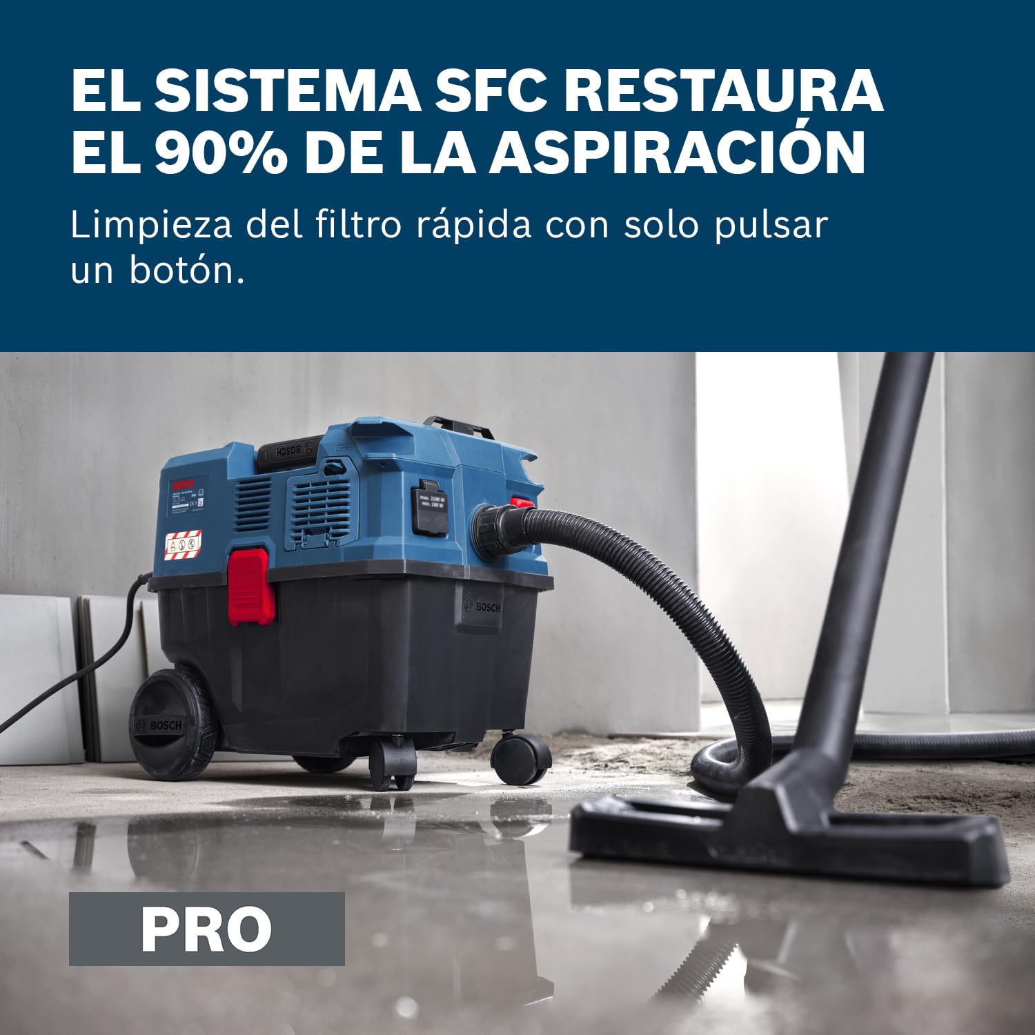 Bosch PRO Extractor con cable seco/húmedo GAS12-25LS (tubos de extensión, filtro plisado plano, manguera de 3,5 m, boquillas curva, de suelo y de rendija, saco de muletón, adaptador, caja de cartón)