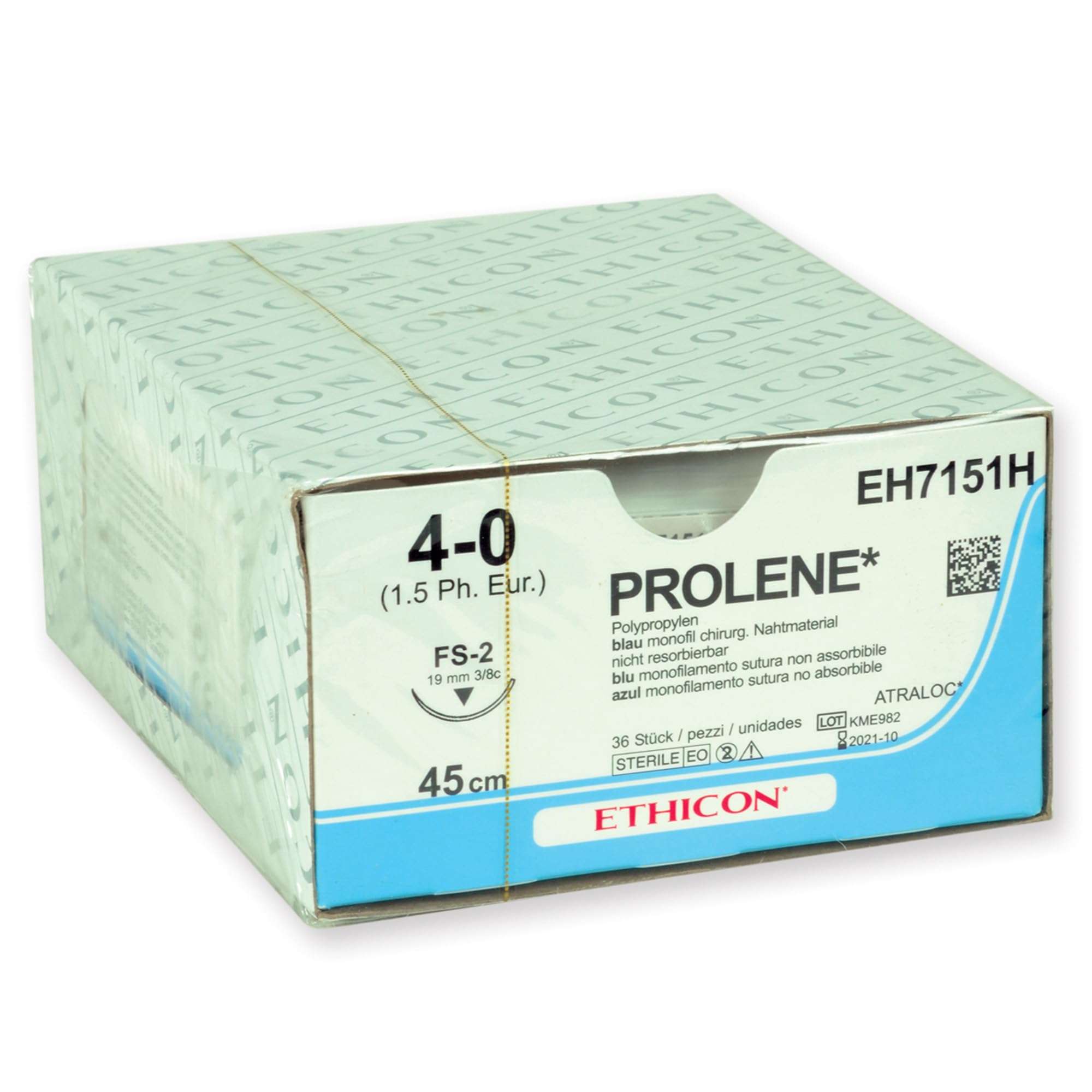 ETHICON - PROLENE blau pigmentierte Monofilamentnähte, steril, nicht resorbierbar, 4/0 FS-2, Packung mit 36 Stück, 22321