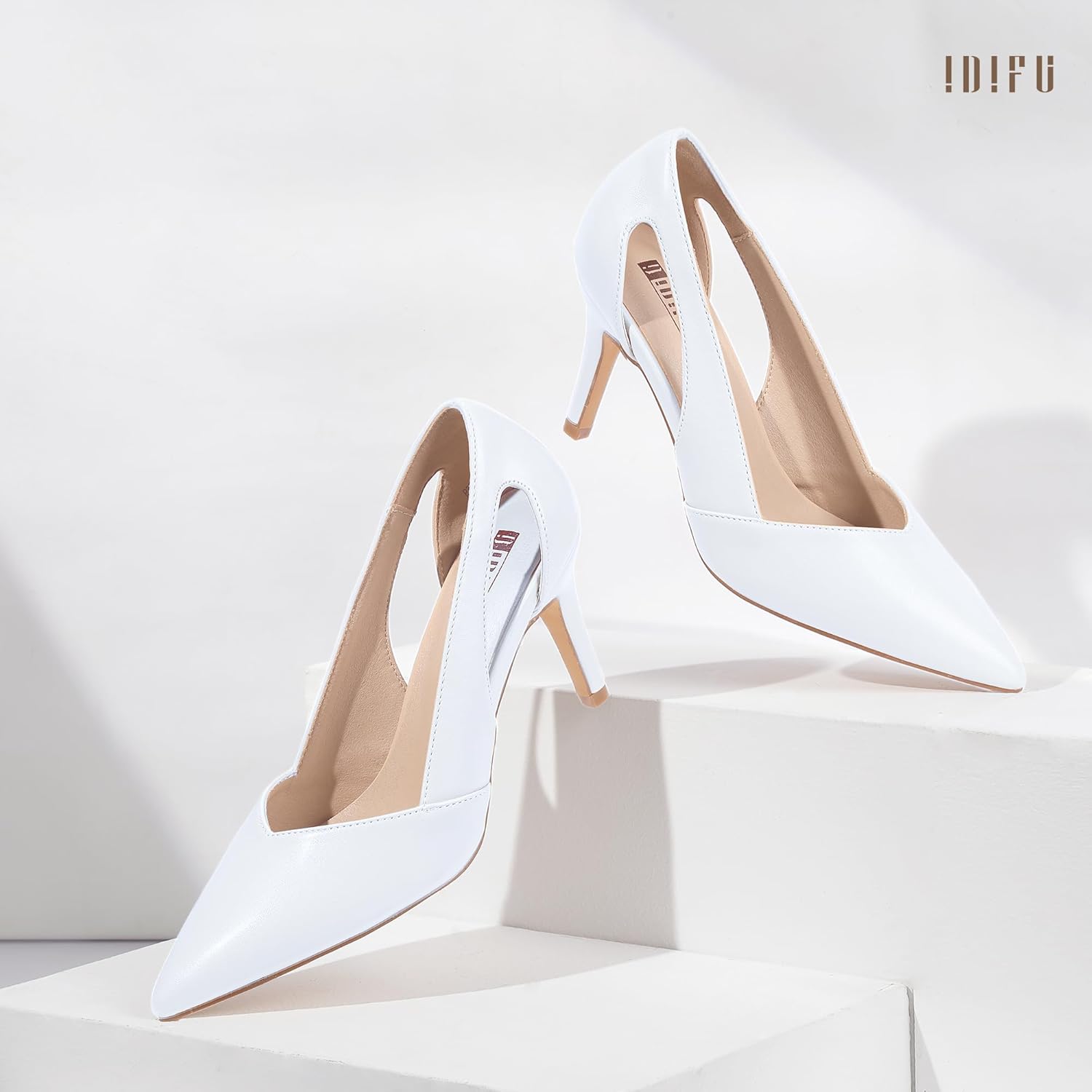IDIFU IN3 High Closed Toe Heels Women's Pumps Stiletto Pointed Toe Dress Shoes for Women Comfortable Cut Out Wedding Bride Bridesmaid Guest Prom Work Office Dressy Trendy Fashion Classic Pumps Shoes
