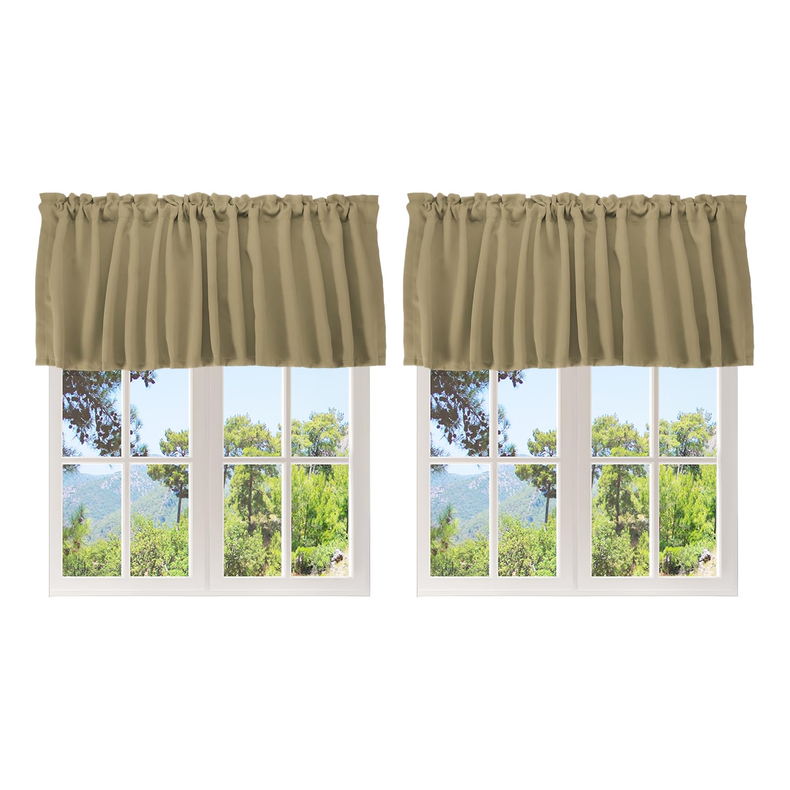 sourcing map 2 Pcs Window Valance, 52 x 18 Inch Valance Curtains Small Short Light Filtering Sheer for Windows Bedroom Bathroom Living Room Kitchen, Khaki