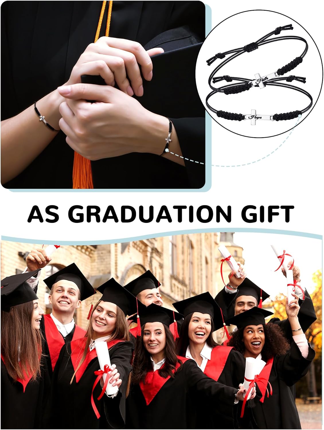 Yinkin 48 Pieces Christian Bracelet Bulk Cross Bracelet for Women Men Faith Hope Love Cross Adjustable Friendship String Rope Jewelry Christian Handmade Braided Jewelry Black Matching Couple Gifts - Image 4