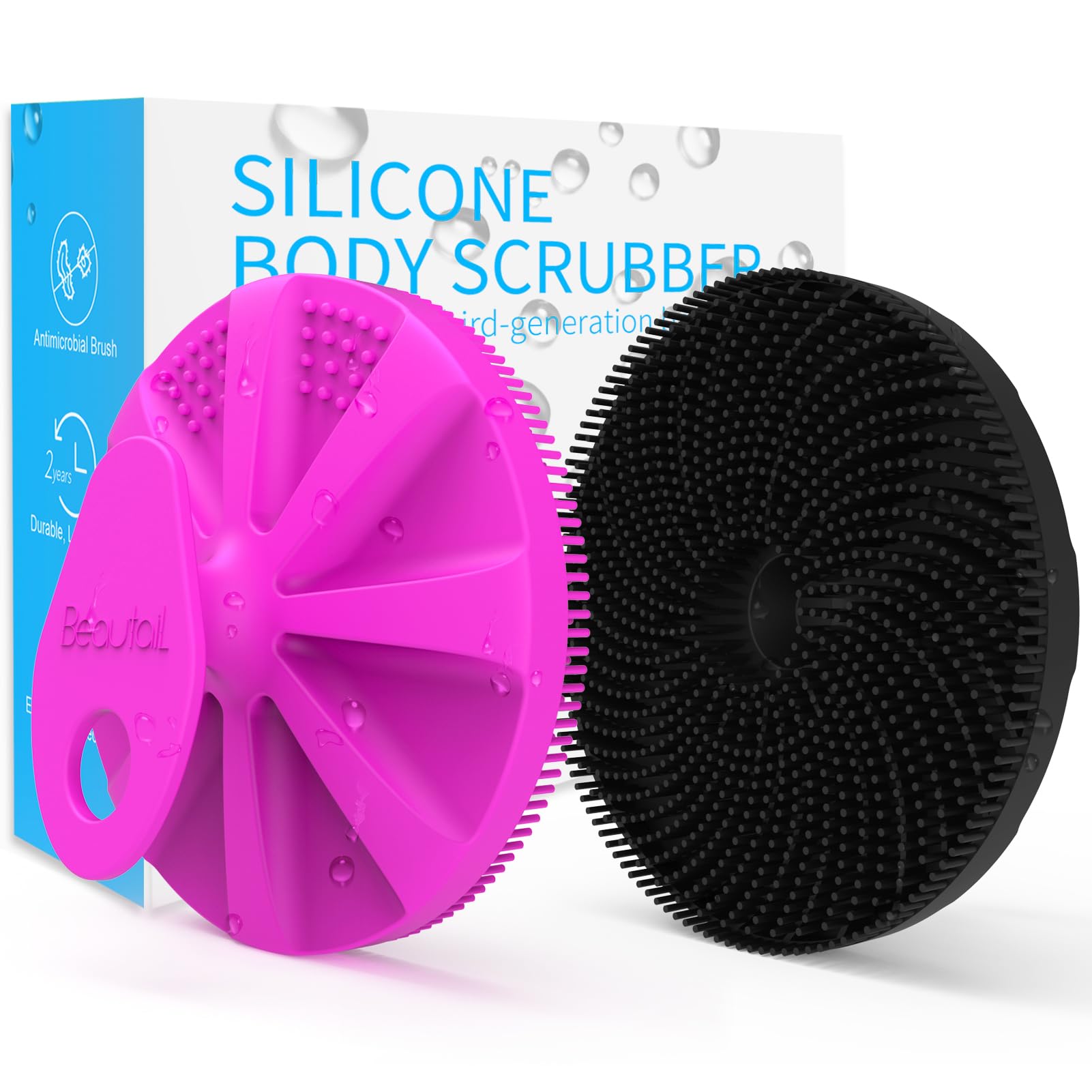Silicone Body Scrubber 2 Pack, BEAUTAIL Upgrade 3rd Gen Shower Bath Brush, Lather Nicely, Soft Massage Body
