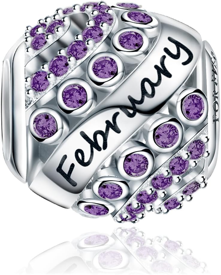 FOREVER QUEEN Birthstone Charm for Bracelet - 925 Sterling Silver Bead Openwork, Happy Birthday Charm for Necklace - Valentine's Day Mother's Day Gift