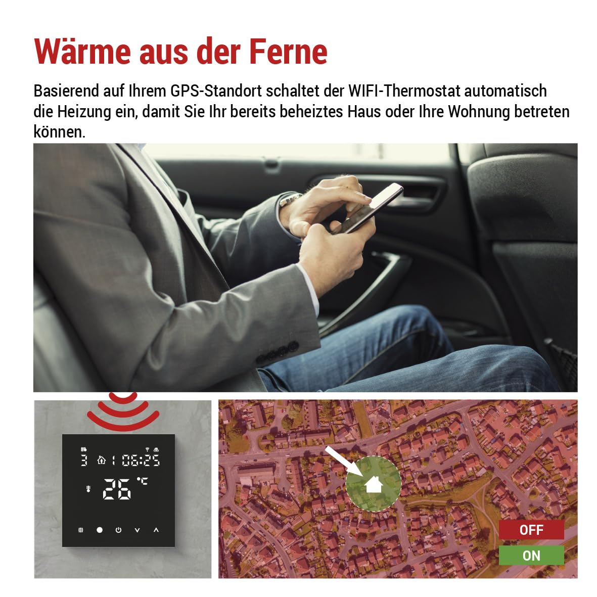 EMOS GoSmart – Termostato WiFi para calefacción por suelo radiante con aplicación, termostato inteligente programable, incluye sensor de suelo, histéresis ajustable, compatible con Tuya, Smart Life