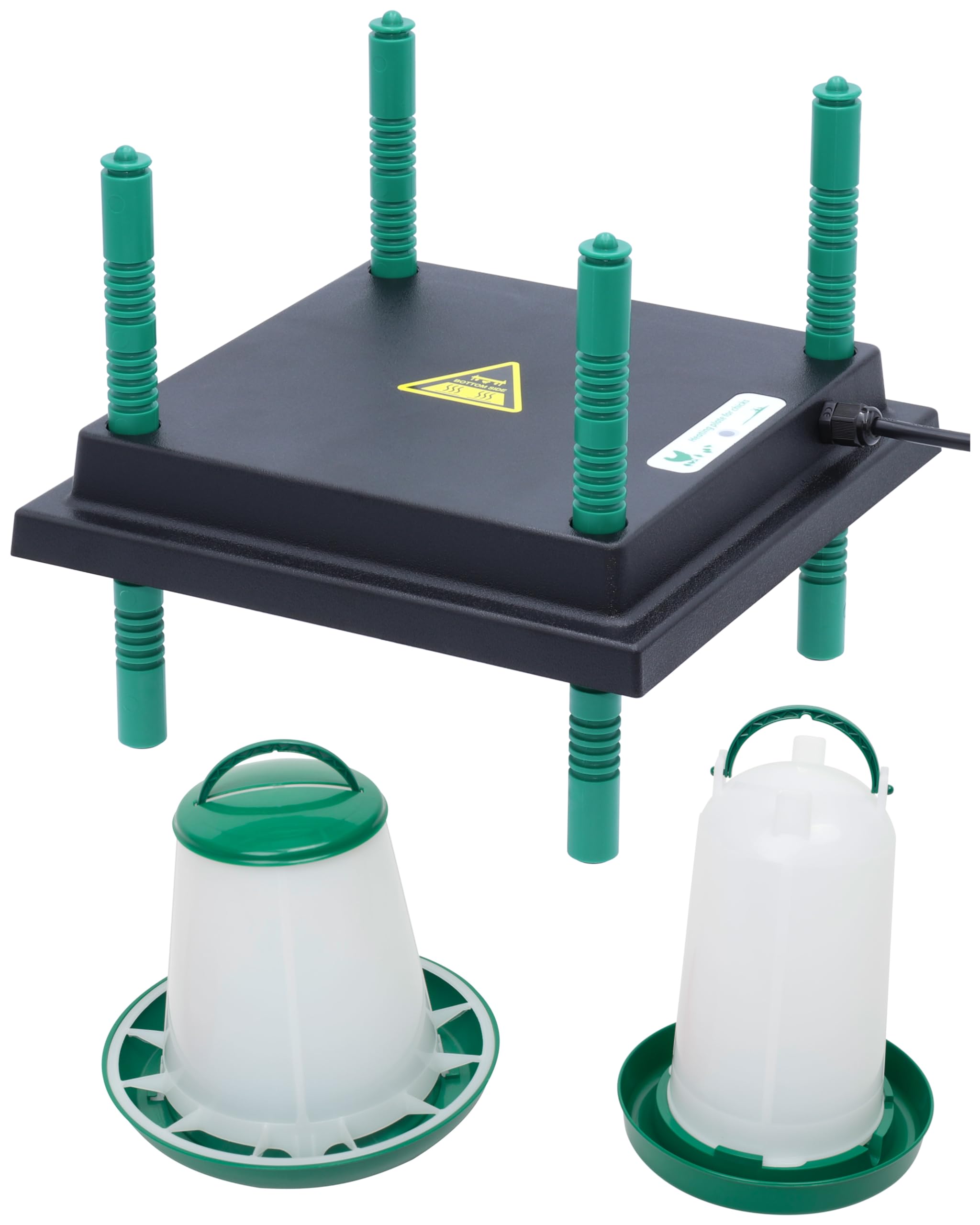 Küken Aufzucht Set - Wärmeplatte 25x25cm (13W, 230V) - Heizplatte für die Kükenaufzucht + 1,5L Tränke + 1kg Futtertrog - effizient & sparsam - geeignet für Geflügel & Hühner