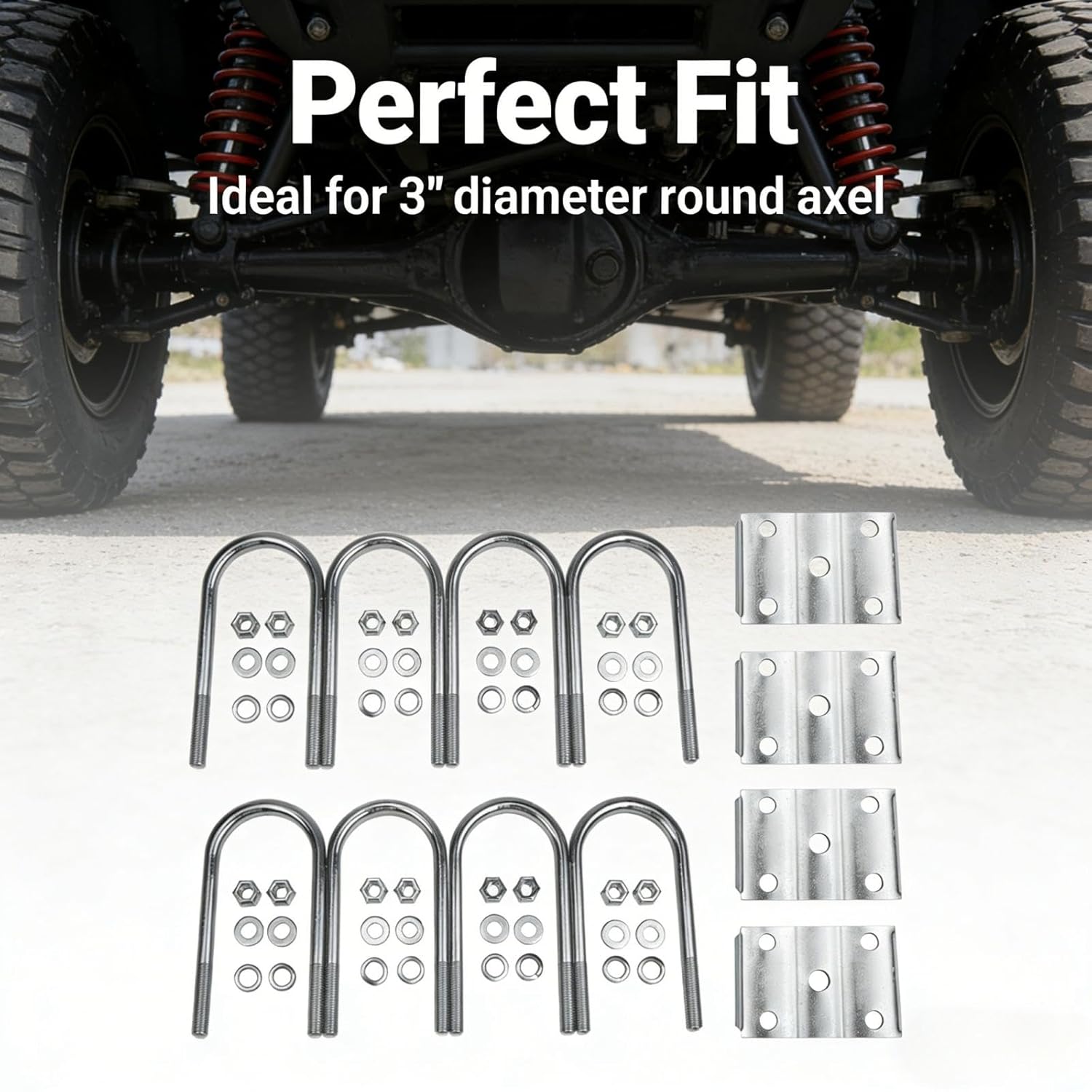Trailer U Bolt Kit 1/2” Diameter 2" Thread Pitch 7 inch Length for 5,200-7,000 lb Trailer Axle 3" Round Axle 2 Pack