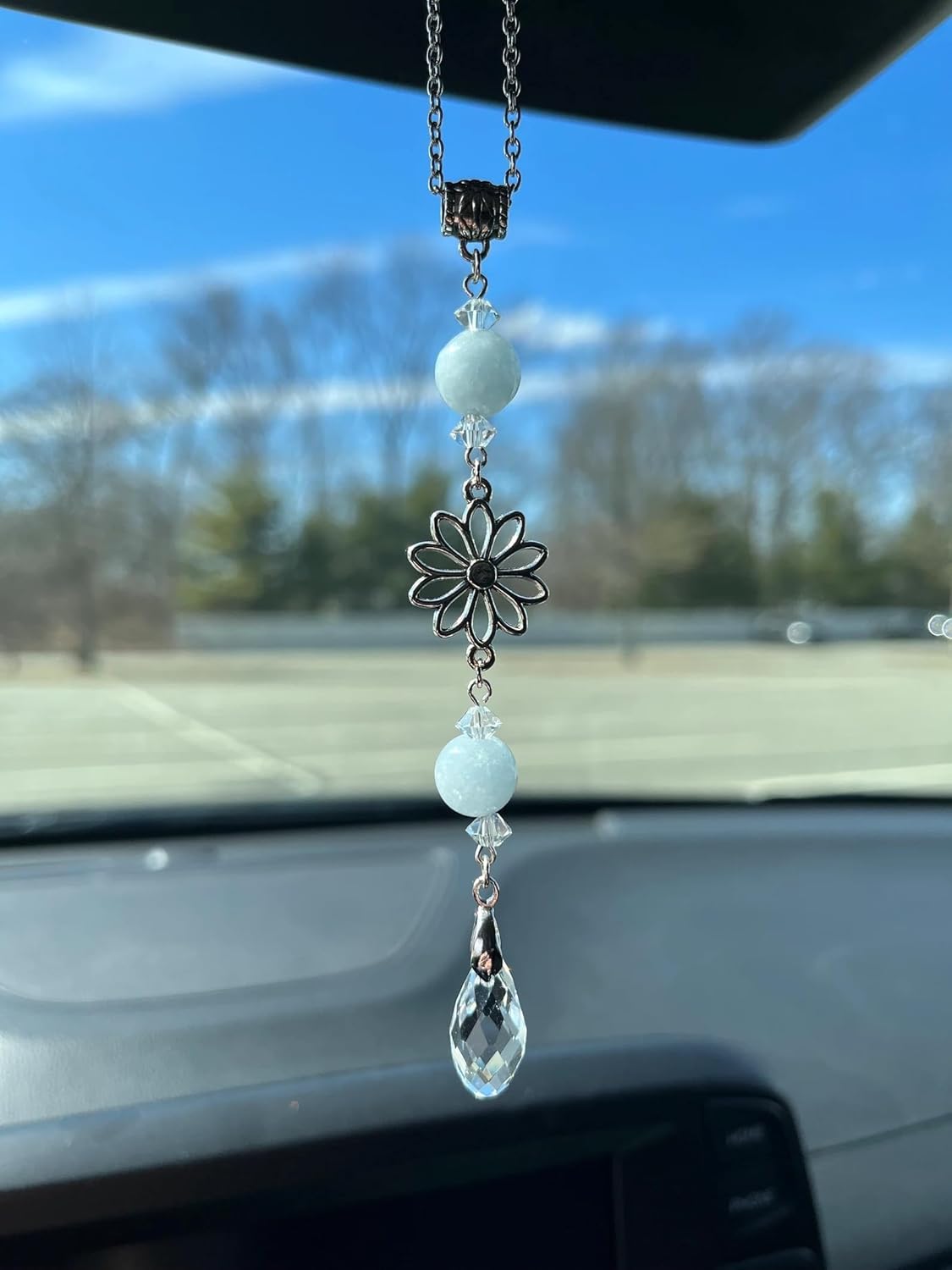 Flower Rear View Mirror Car Charms,Crystal Boho Car Mirror