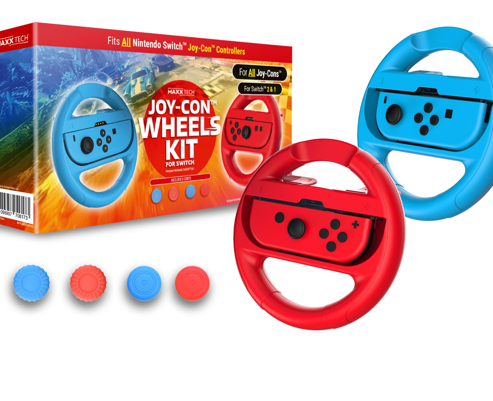 Joy Con Wheels Includes Thumb Grip Caps - Compatible with Nintendo Switch 1 & 2
