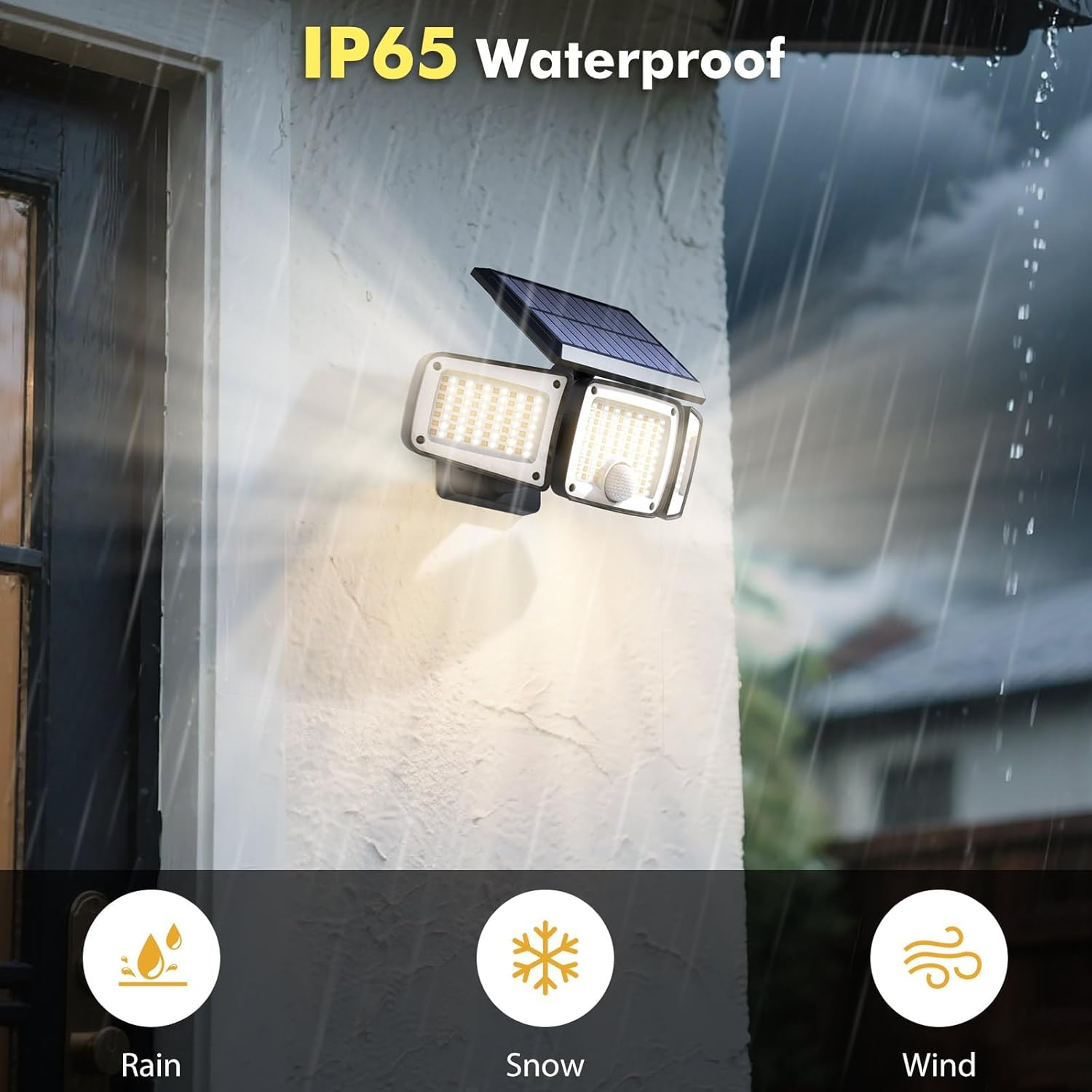 Solar Outdoor Lights, 3 Color Temperature Solar Motion Sensor Outdoor Lights with 3000LM 288LED, 3 Heads Solar Wall Lights with IP65 Waterproof, 270° Wide Angle, Garage, Pool, Garden
