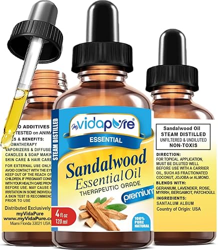 Aceite esencial de sándalo 100% puro, natural, sin diluir, grado terapéutico, aceite esencial de 4 fl oz - 4.1 fl oz para aromaterapia, jabones,