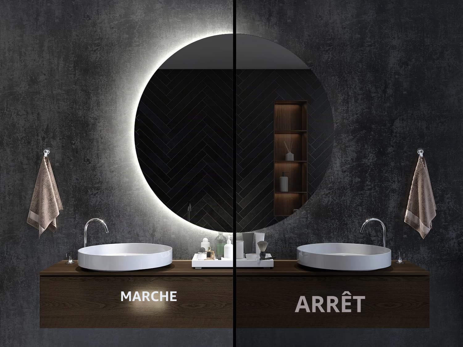 Tulup Miroir Rond LED Ø 40 cm de Maquillage Miroir Salle de Bain vers la Chambre Décoration Tour Mural Verre Gros Verre