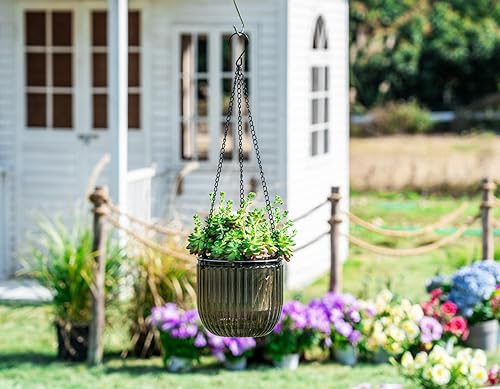 Miniatura 2 de Melphoe 2 Pack Self Watering Hanging Planters Indoor Flower Pots, 6.5 Inch Outdoor Hanging Plant Pot Basket, Plant Hanger with 3Hooks Drainage Holes