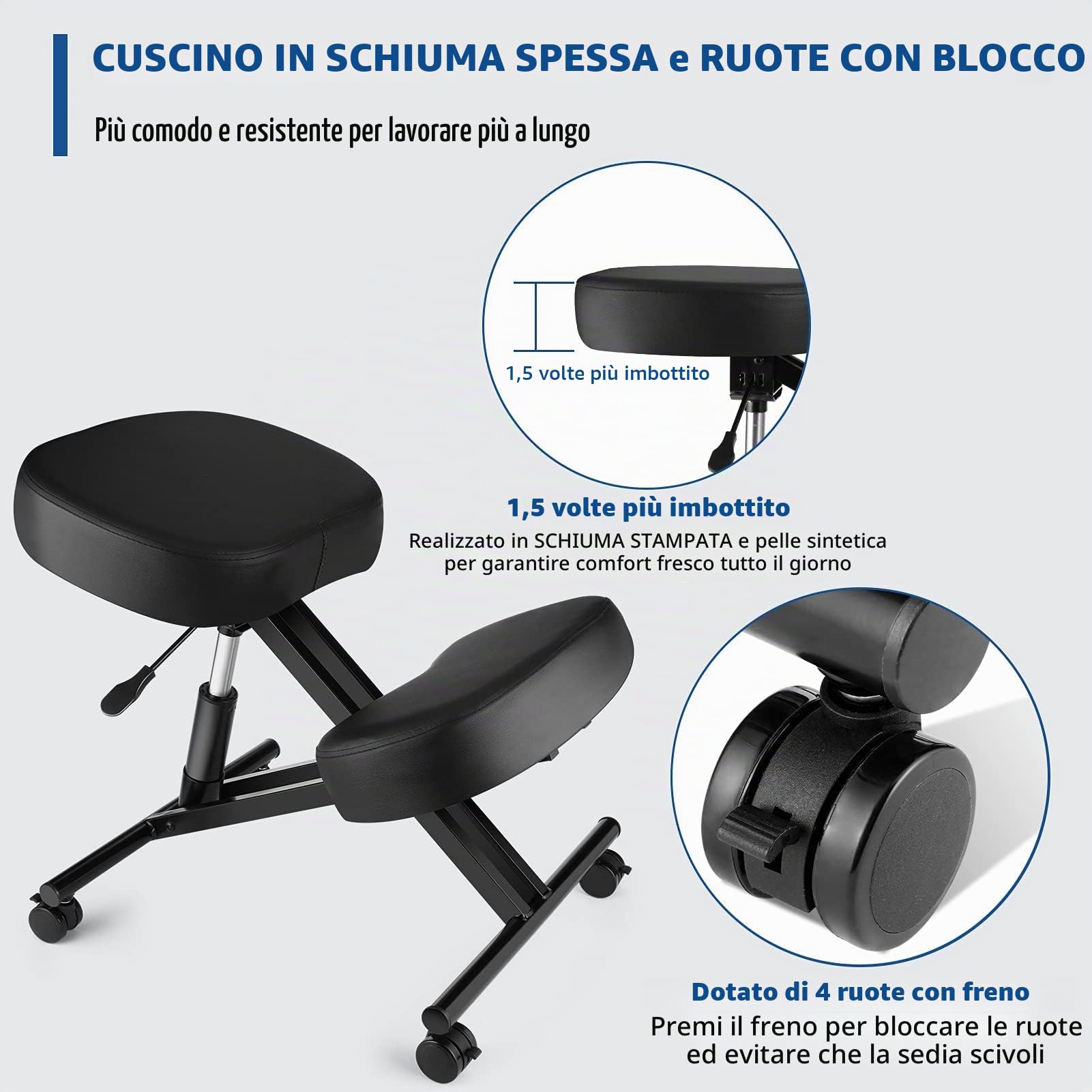 Himimi Sedia ergonomica inginocchiatoio regolabile in altezza con cuscini in schiuma spessa per la casa e l'ufficio, nuova pompa d'aria migliorata