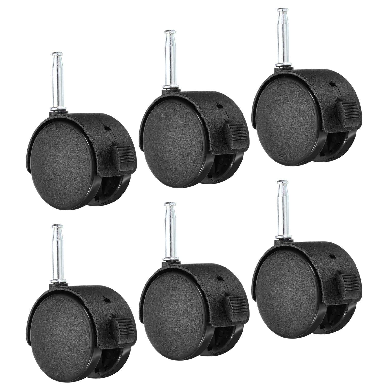 PATIKIL 2.4 Inch Swivel Stem Casters, 6 Pack Nylon 360 Degree Insert Swivel Stem Wheels with Brake for Chair Shelf Furniture Replacement, Black