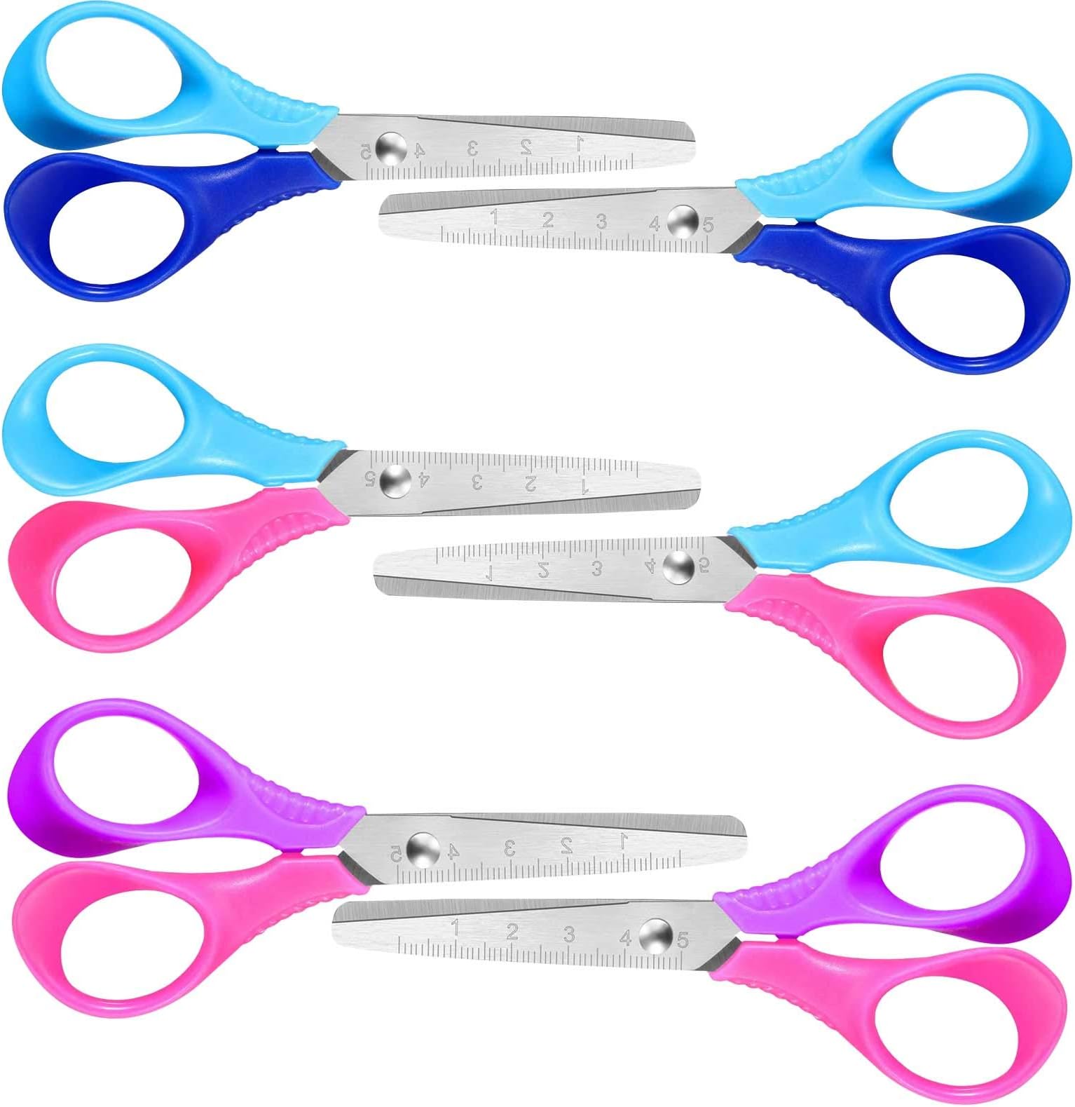 6 PCS Children Safety Scissors,Kids Preschool Training Scissors Plastic Handle Child Craft Scissors Handmade Scissors Blunt Tip with cm-scale School Scissors for Christmas Scrapbooking Paper Cutting