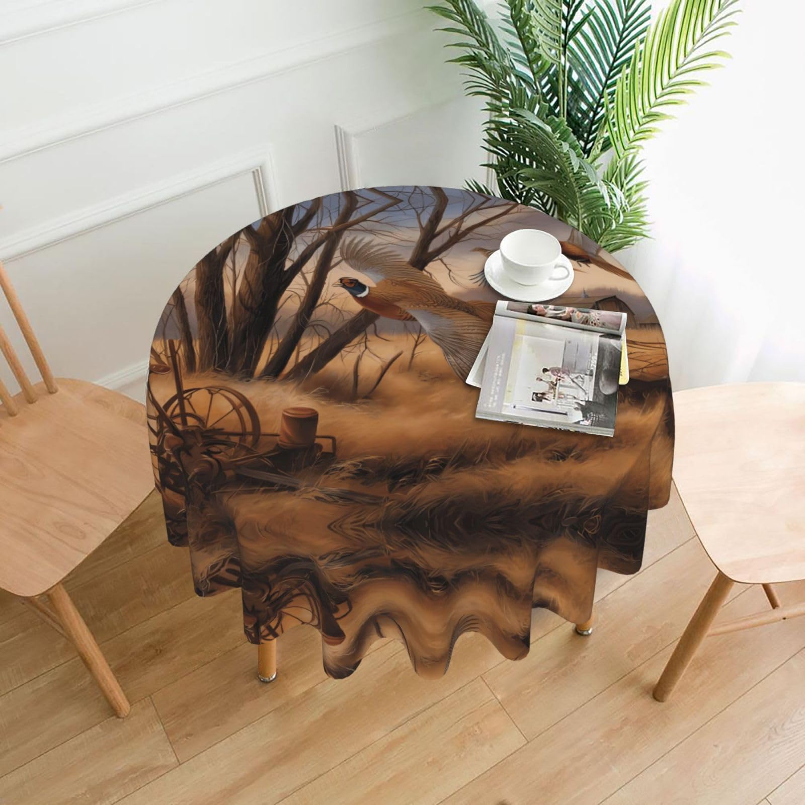 WHJSHOP pheasant hunting Prints Round Table Throw 60 Inch – Waterproof Table Cover for Dining, Coffee Tables, Parties & More - Soft, Wrinkle-Resistant Table Layer