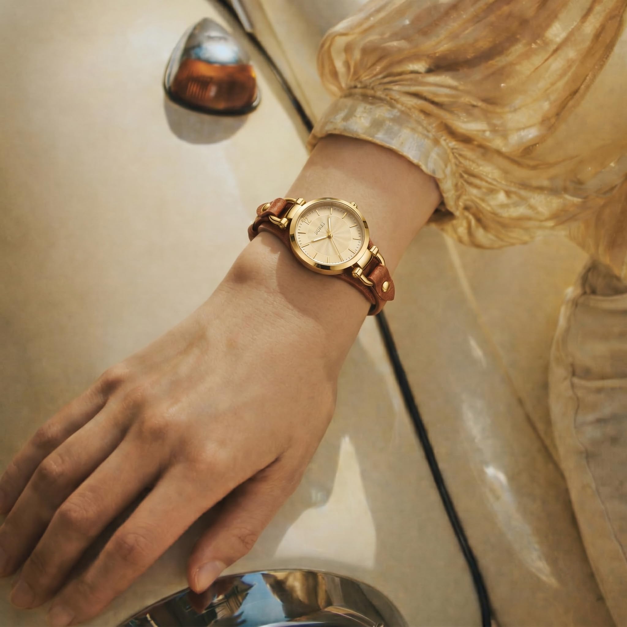 BUREI Donne Orologi Semplice Cinturino In Pelle Orologio Di Lusso Al Quarzo Orologi Piccolo Sottile Signore Della Vigilanza Del Braccialetto Della Banda