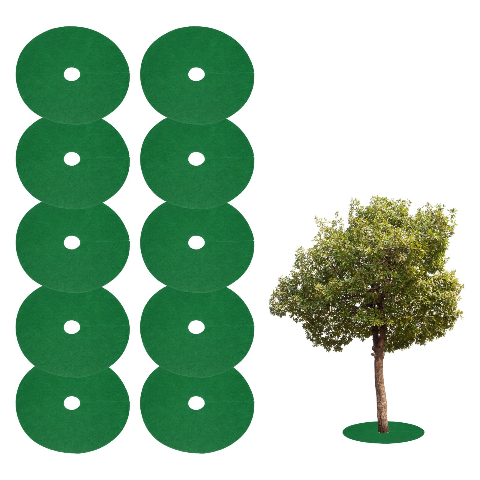 sourcing map 10pcs Tree Mulch Ring 5.9 Inch Non-Woven Round Tree Protector Weed Barrier Mat Plant Cover Rings for Weed Grass Control Root Protection, Green