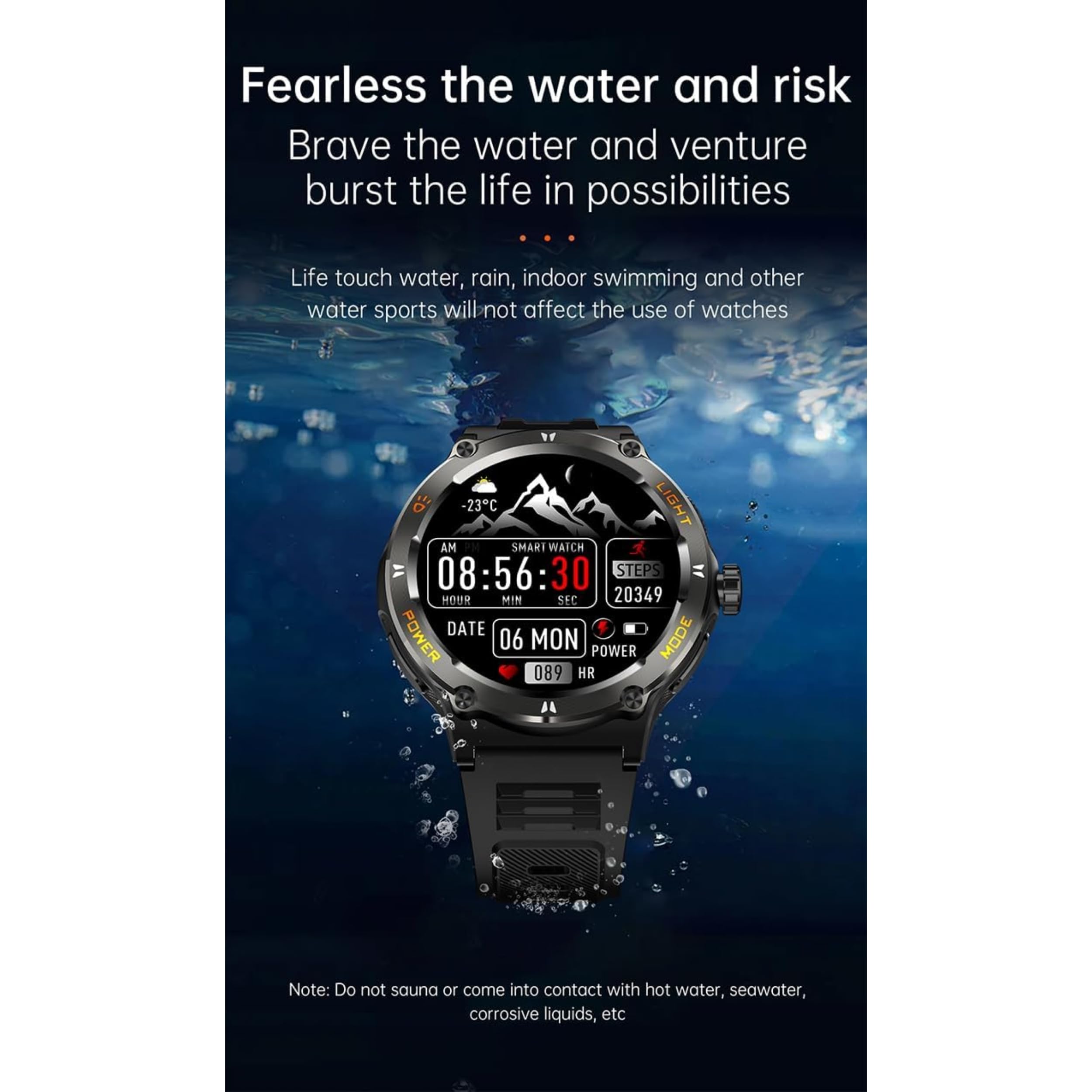 Montre Connectée Homme Sport Watch 1.53" HD 3ATM Etanche Smartwatch Militaire Boussole Torche LED Fréquence Cardiaque SpO2 Noir