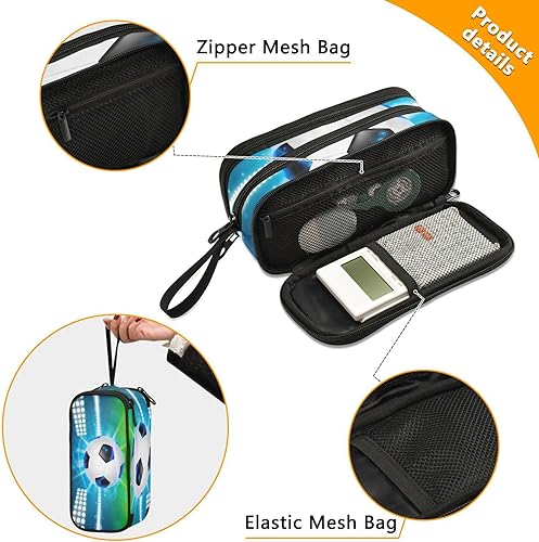 Vista 234 de Estuche para lápices de fútbol y fútbol, estuche grande para lápices para niños y niñas, compartimentos con cremallera, gran capacidad, papelería