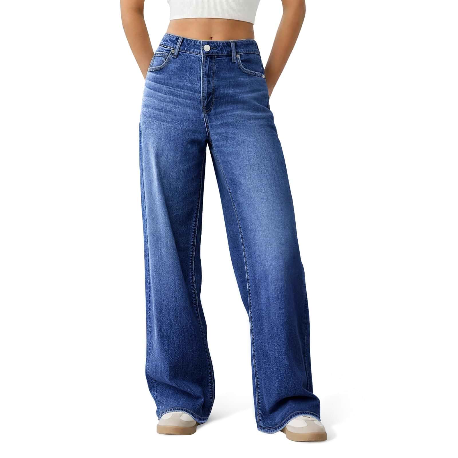 Women's Wide Leg Jeans High Waisted Baggy Straight Denim Pants Trendy,Raw Hem,Distressed Pockets,Loose Stretchy,Boyfriend Fit,Cofortable,Relaxed,Casual Wear,Streetwear,Oversized,High Rise