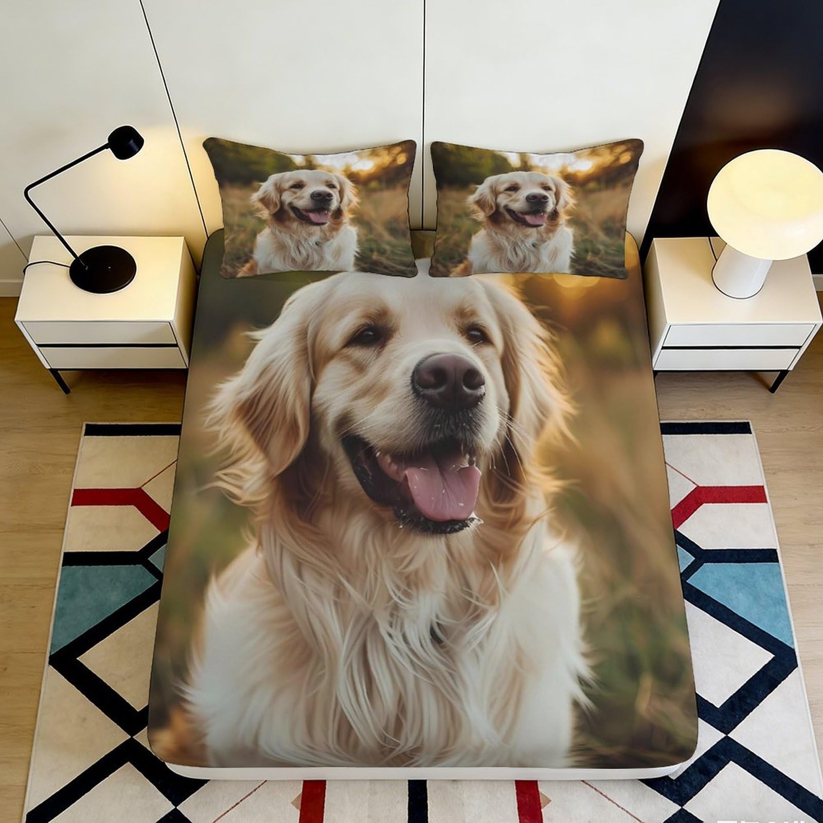3D Printed Golden Retriever Fitted Sheet Microfiber Deep Pocket Non-Slip Bedroom Decor Dog Mattress Fitted Cover Full Wrap Washable for Adults Teens 90x200x25cm 90x200x25cm