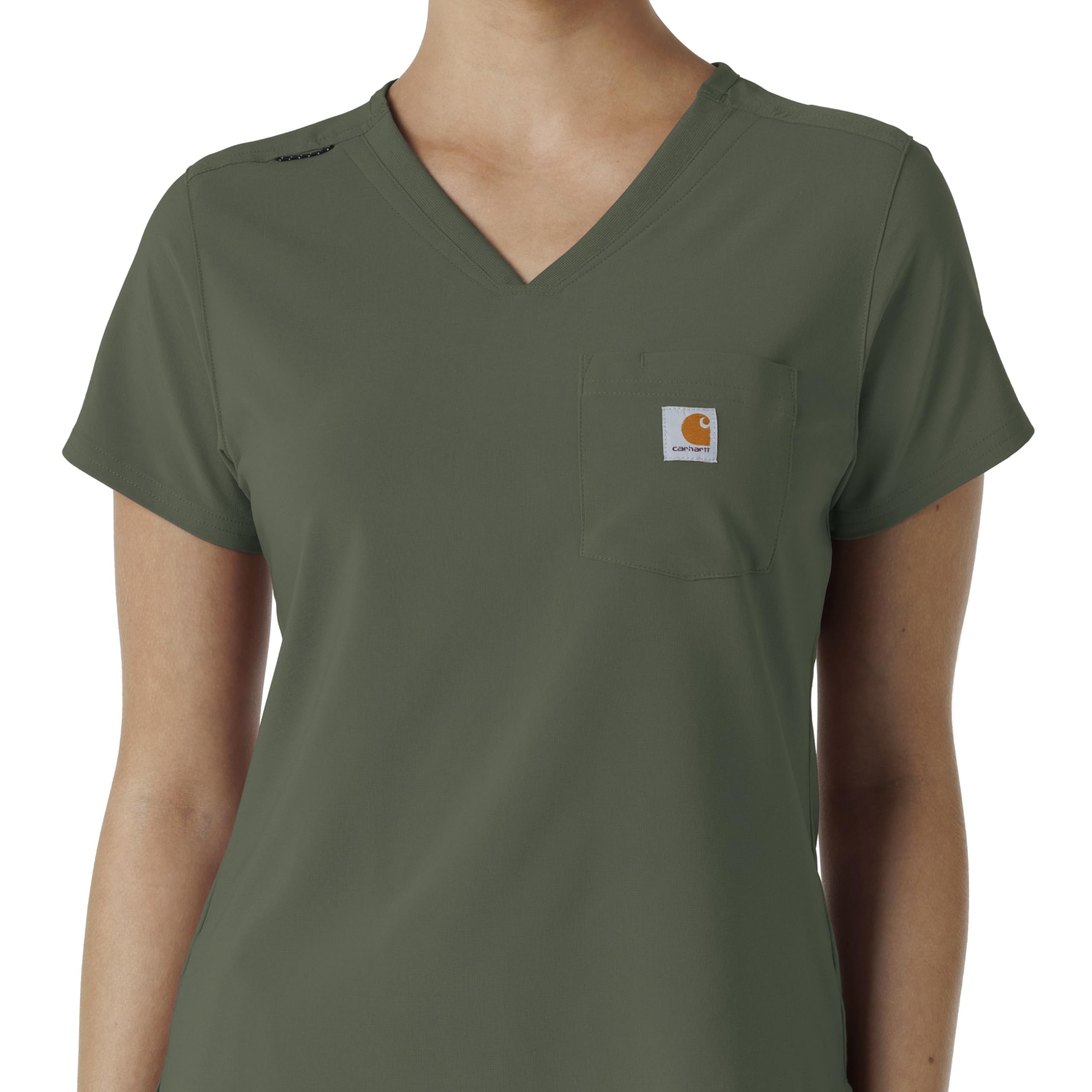 Carhartt Scrubs for Women Force Cross-Flex Tuck-in V-Neck Tops with 1 Pocket Olive