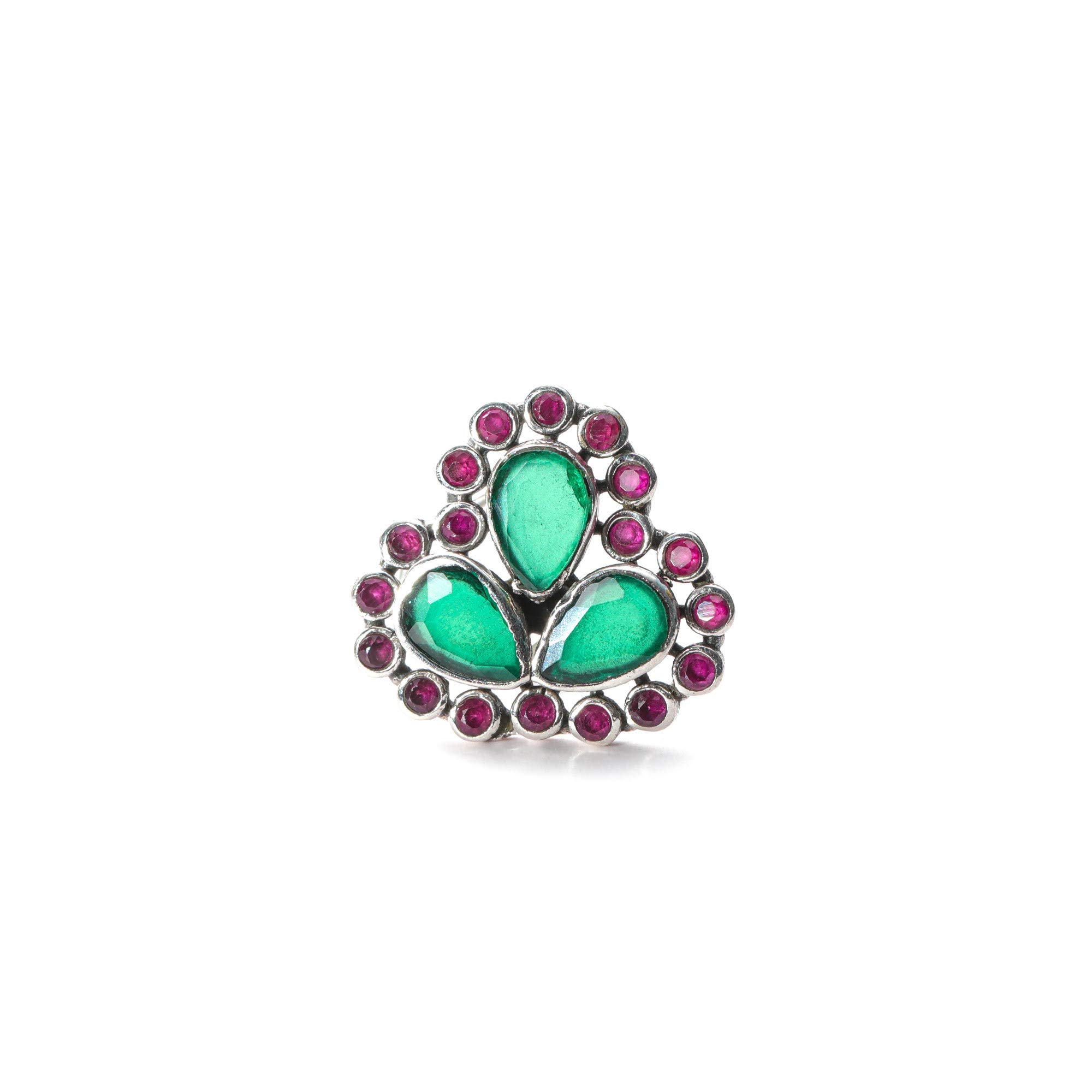 JSAJ Wire Nose Pin in Pure 92.5 Sterling Silver (RUBY MULTICOLOUR ZIRCONIA GREEN ONYX STONES)-image-46