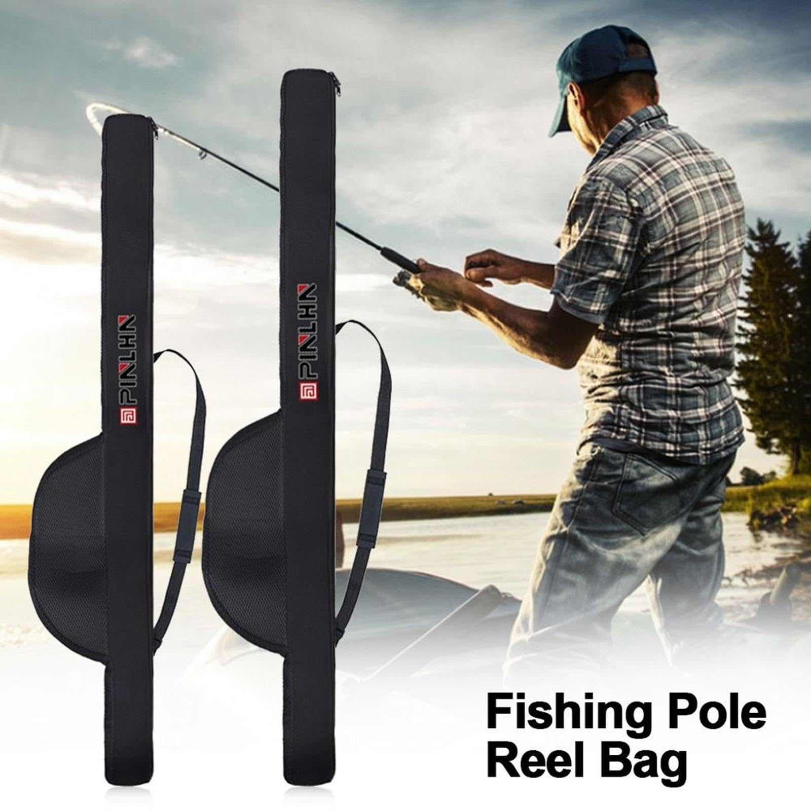 perfk Bolsa Organizadora de Almacenamiento para Cañas de Pescar, Plegable Suave, Cremallera, Correa Ajustable