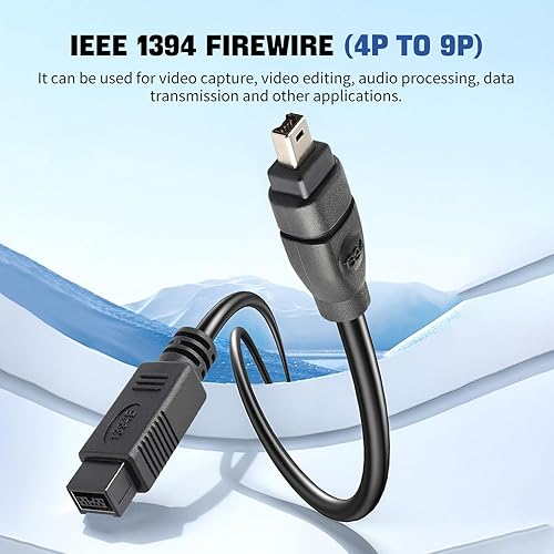 Miniatura 8 de FireWire - Cable de 800 a 400 de 9 pines a 4 pines de 6 pies, DV a Firewire Cables IEEE 1394 Firewire 800 de 9 pines6 pines para Mac Pro, MacBook