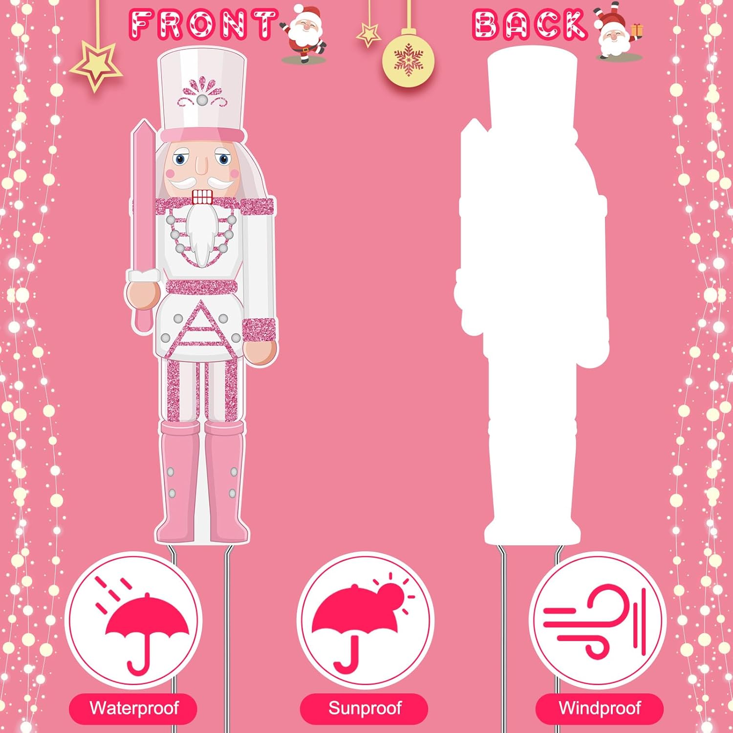 Barydat 2 Pcs Large Pink Christmas Nutcracker Yard Signs Decoration Outdoor with Stakes 28" Plastic Nutcracker Soldier Lawn Sign for Xmas Holiday Garden Door Porch Pathway Winter Party, Weatherproof