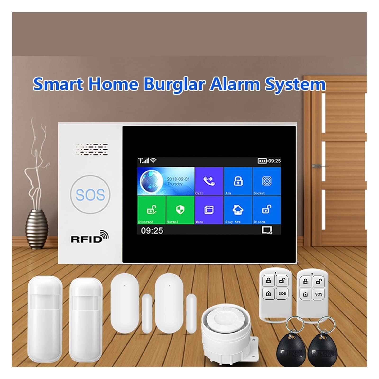 Sistema de alarma DIY de seguridad para el hogar, Tuya GSM Alarma Wifi 4G Alarma de ladrones inalámbricos for la pantalla táctil de negocios en casa Alarmas móviles Aplicación Control remoto Smart Hom