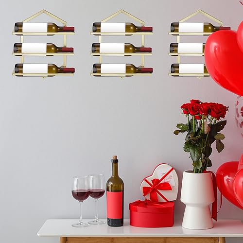 Miniatura 6 de uxcell Juego de 2 soportes de metal para botellas de vino para montar en la pared, con capacidad para 3 botellas, estante de almacenamiento de pared