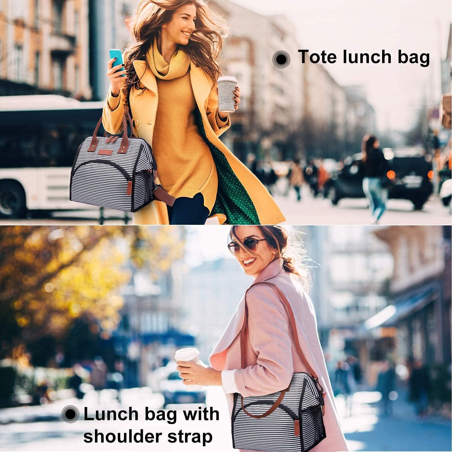 Kühltasche Lunchtasche Damen und Herren, 15L Kühlbox Thermotasche Wasserdicht und Auslaufsicher, Isoliertasche Cooler Bag Faltbar für Arbeit, Ausflügen, Picknick, Barbecue - Streifen