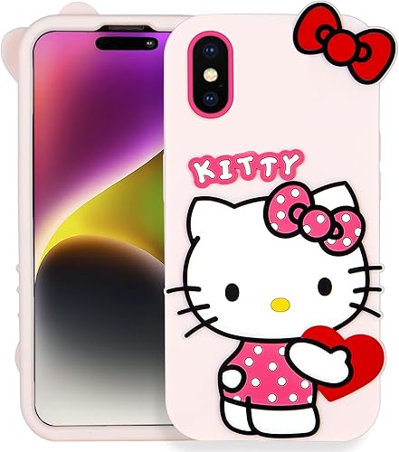 Miniatura 2 de Ealievor Funda compatible con iPhone XiPhone Xs, diseño de caricaturas, diseño de gatito kawaii, personaje 3D, funda de silicona suave para niños y