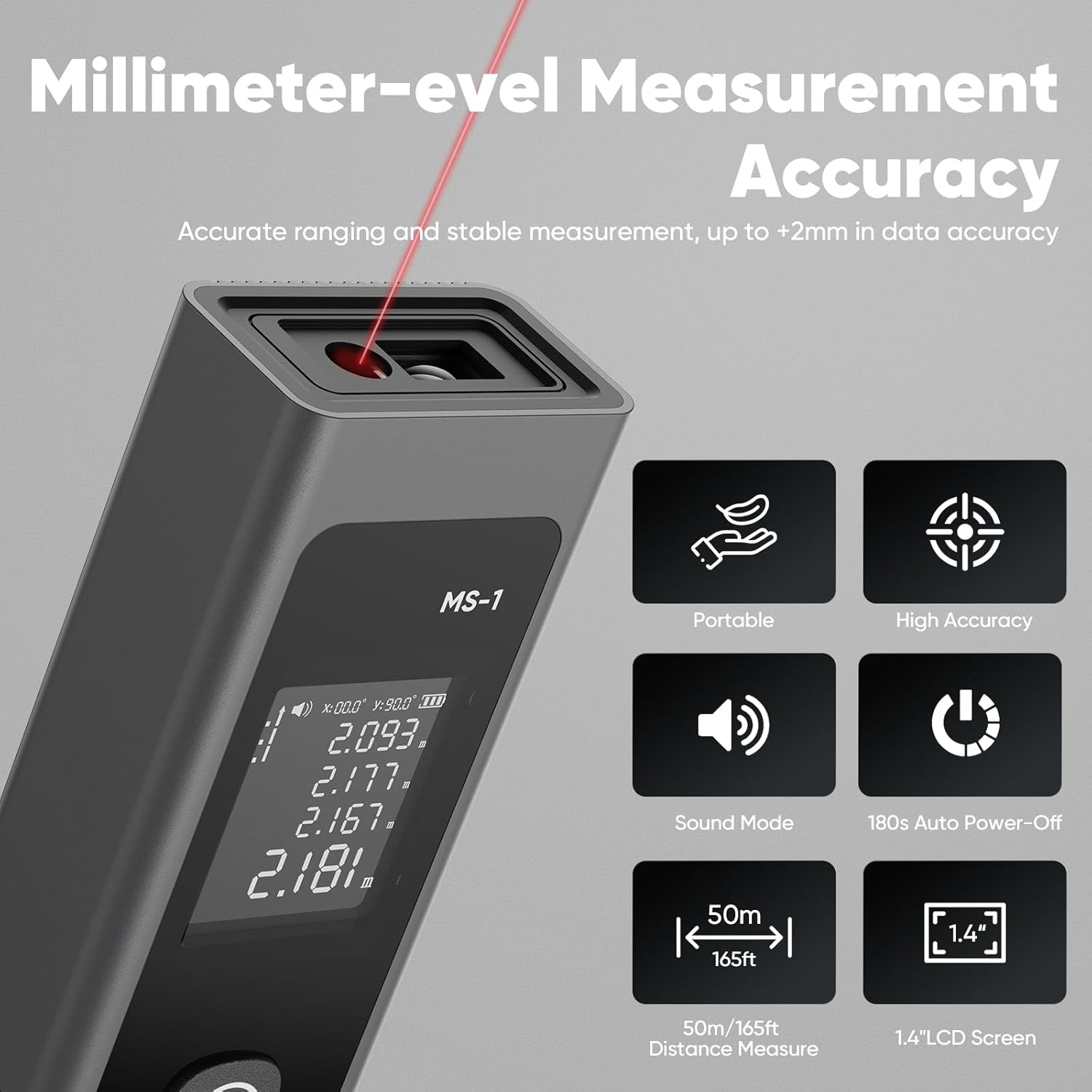Laser Measure - 165 FT Laser Distance Meters with 1.4" LCD, Type-C Rechargeable Laser Measuring Tool- Area/Volume/Pythagorean for Construction, Tiling, DIY