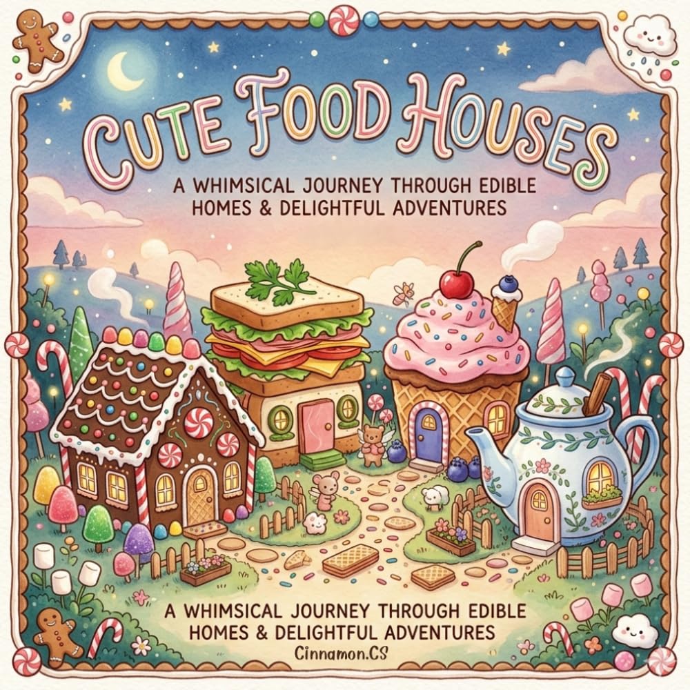 Cute Food Houses Coloring Book 33 Adorable Sweet Treat Homes to Color!: cute food coloring book, cozy dessert village coloring book, kawaii food coloring book